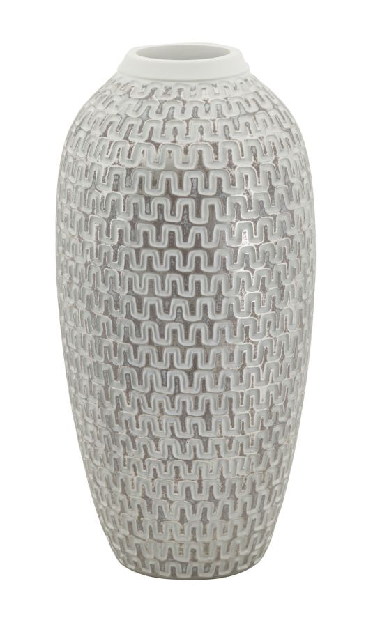 Blumenvase Burgrelief Silber Weiß 43 cm – Dekovase