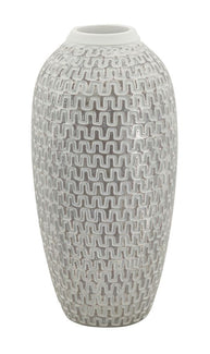 Blumenvase Burgrelief Silber Weiß 43 cm – Dekovase