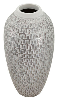 Blumenvase Burgrelief Silber Weiß 43 cm – Dekovase