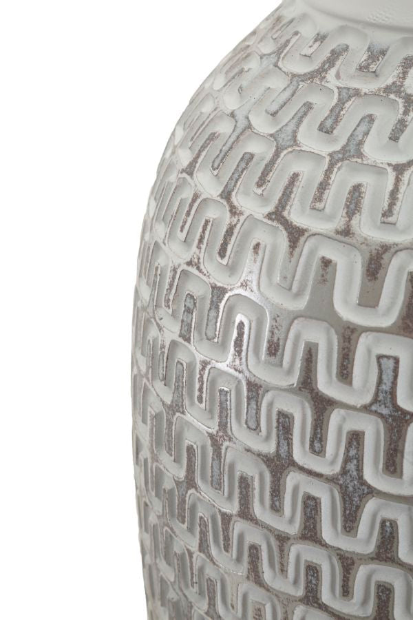 Blumenvase Burgrelief Silber Weiß 43 cm – Dekovase