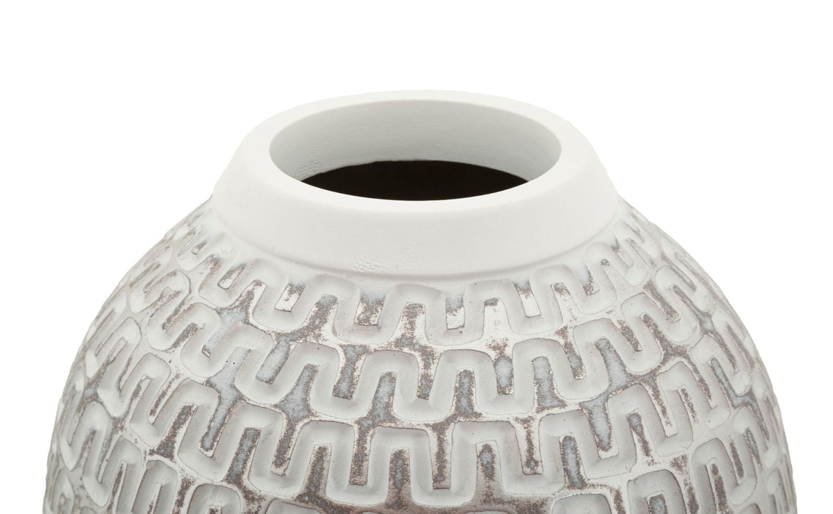 Blumenvase Burgrelief Silber Weiß 43 cm – Dekovase