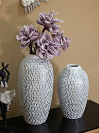 Blumenvase Burgrelief Silber Weiß 43 cm – Dekovase