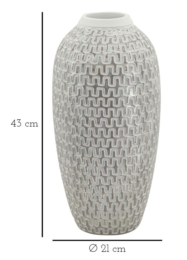 Blumenvase Burgrelief Silber Weiß 43 cm – Dekovase