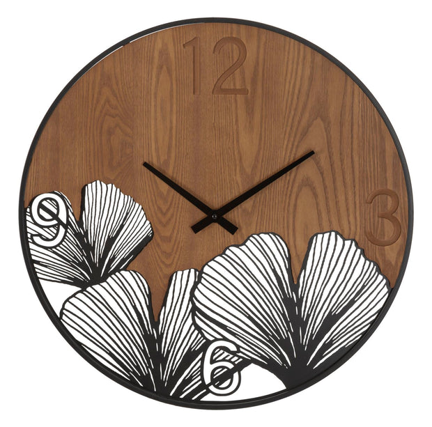 Wanduhr Blätter Schwarz Braun 60 cm Groß – Wanduhr