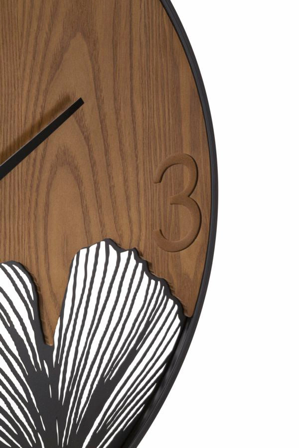 Wanduhr Blätter Schwarz Braun 60 cm Groß – Wanduhr