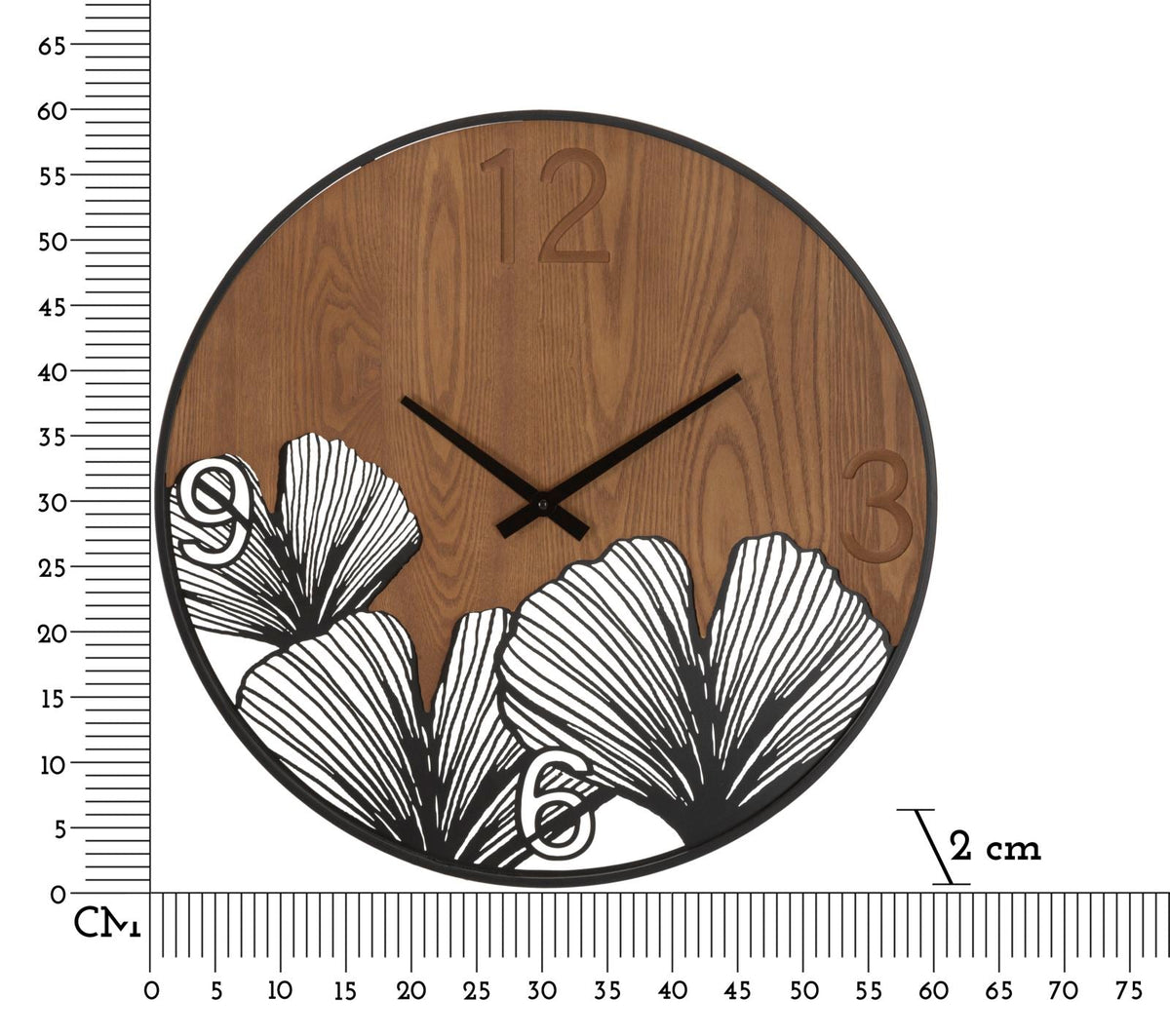Wanduhr Blätter Schwarz Braun 60 cm Groß – Wanduhr