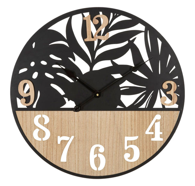 Wanduhr Blätter Schwarz Braun 60 cm B – Uhr Wohnzimmer