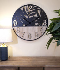 Wanduhr Blätter Schwarz Braun 60 cm B – Uhr Wohnzimmer