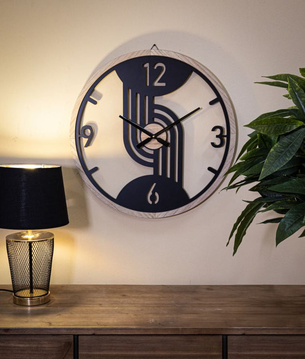 Wanduhr Clip Schwarz Braun 60 cm – Uhr Wohnzimmer