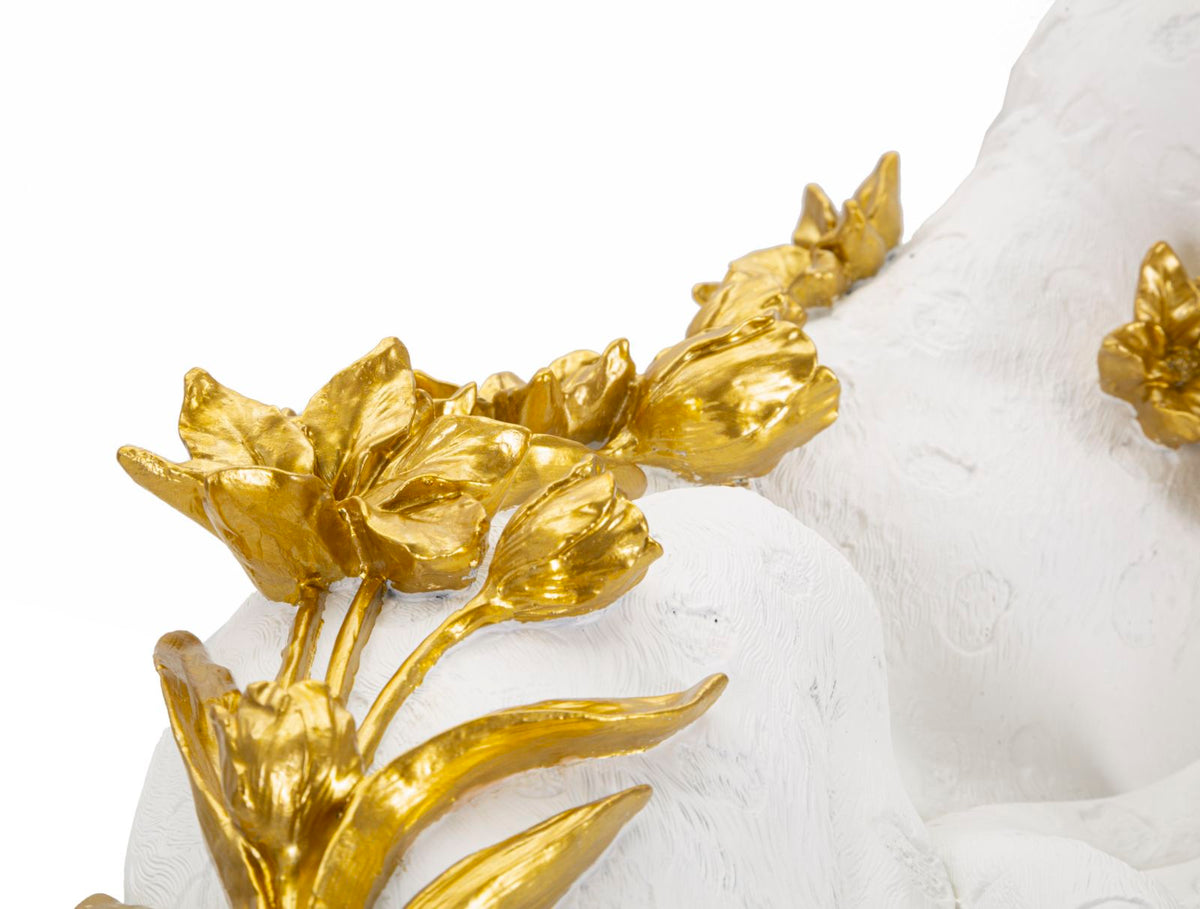 Dekofigur Leopard mit Blumen Weiß Gold – Tierfigur