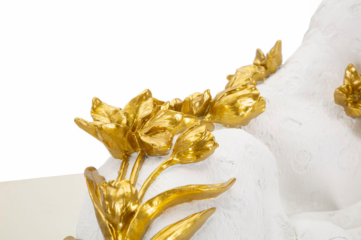 Dekofigur Leopard mit Blumen Weiß Gold – Tierfigur
