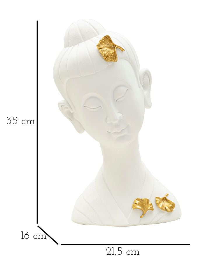 Dekofigur Buddha Weiß Gold 35 cm – Skulptur Deko