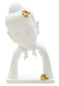 Dekofigur Buddha Weiß Gold 36 cm – Skulptur Deko