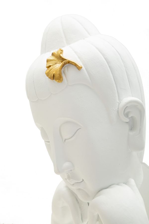 Dekofigur Buddha Weiß Gold 36 cm – Skulptur Deko