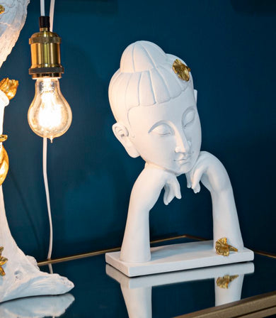 Dekofigur Buddha Weiß Gold 36 cm – Skulptur Deko