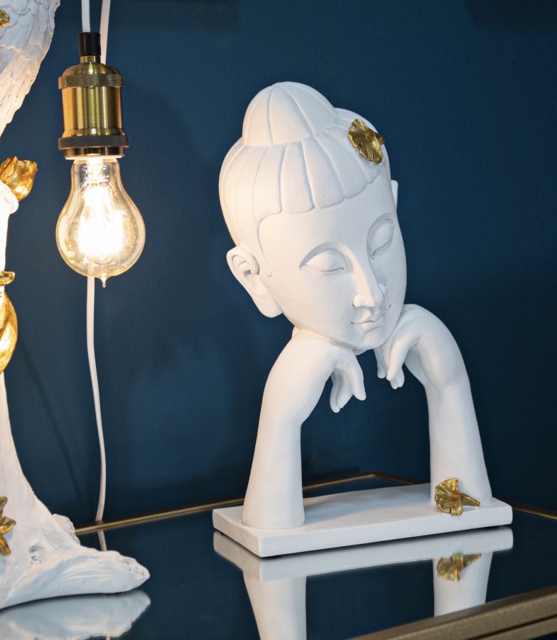 Dekofigur Buddha Weiß Gold 36 cm – Skulptur Deko