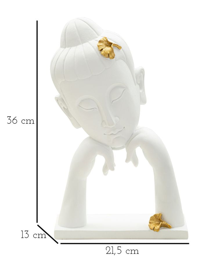 Dekofigur Buddha Weiß Gold 36 cm – Skulptur Deko