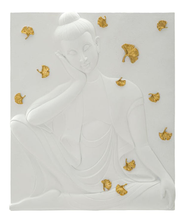 Wandpaneel Buddha Weiß Gold – Wanddeko