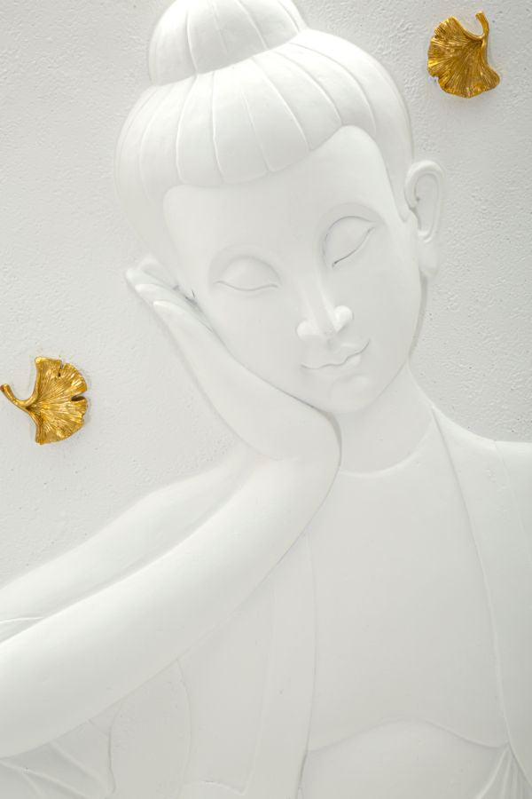 Wandpaneel Buddha Weiß Gold – Wanddeko