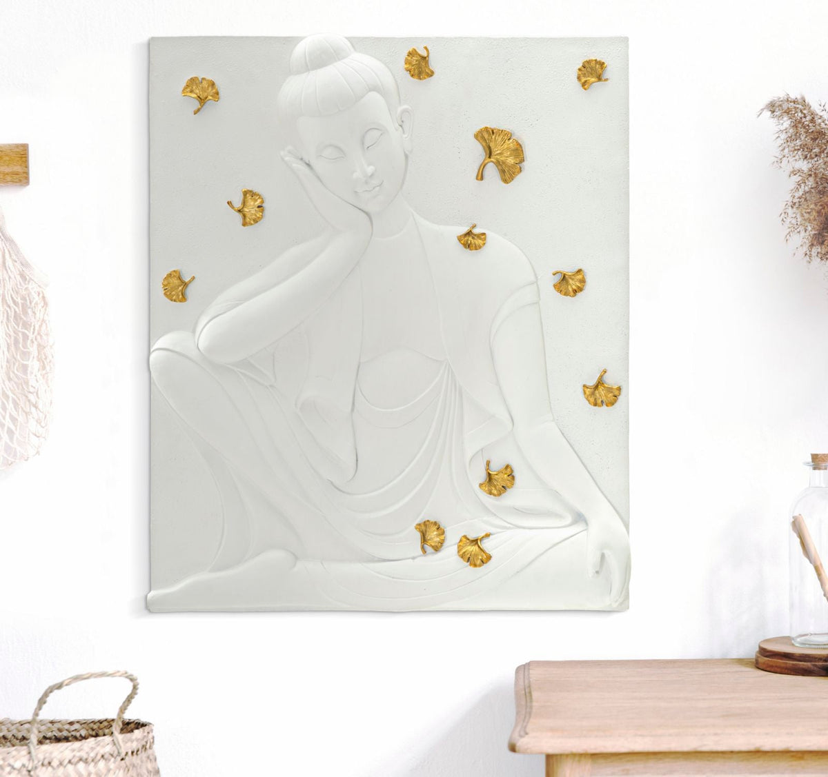 Wandpaneel Buddha Weiß Gold – Wanddeko