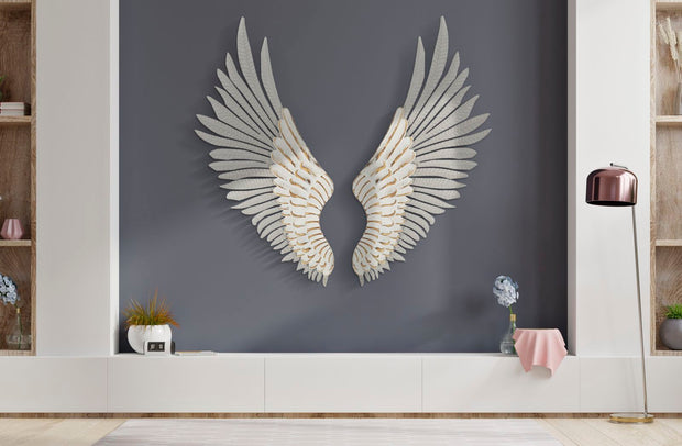 Flügel Weiß Set 43 cm – 3D Wandbild Holz
