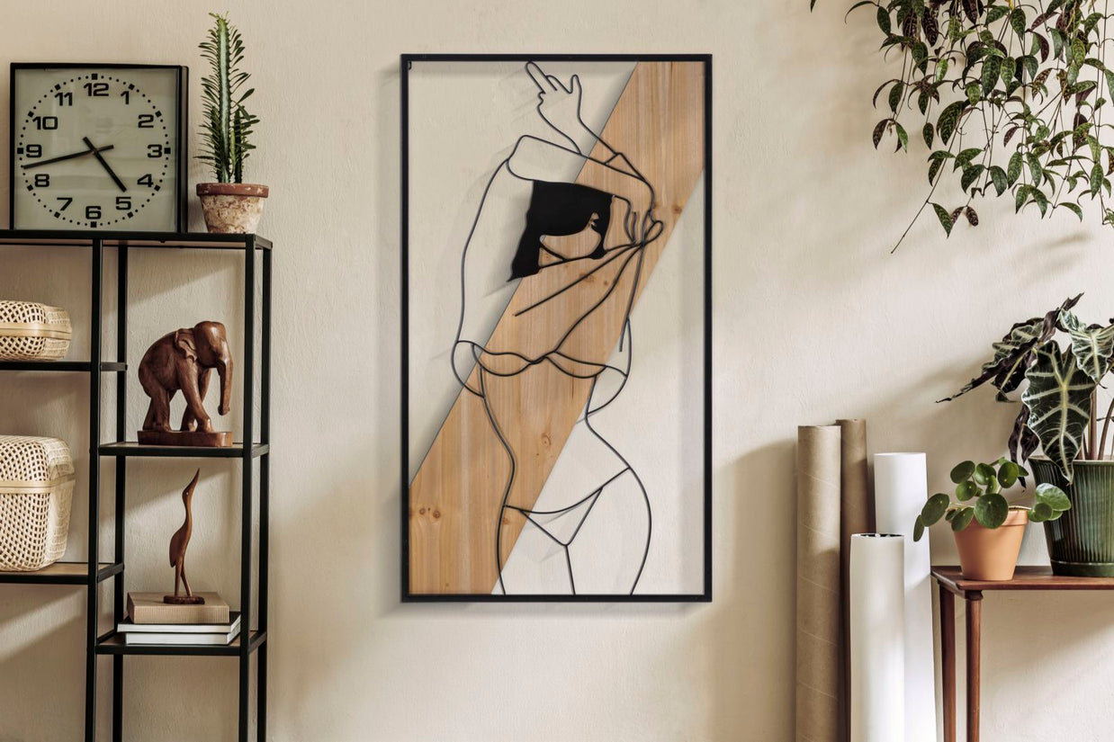 Wandpaneel Frau Strip Schwarz Braun 50×90 cm A – Wanddeko