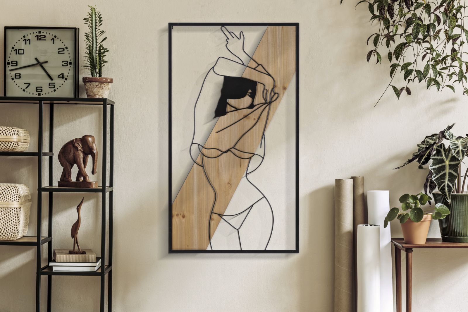 Wandpaneel Frau Strip Schwarz Braun 50×90 cm A – Wanddeko