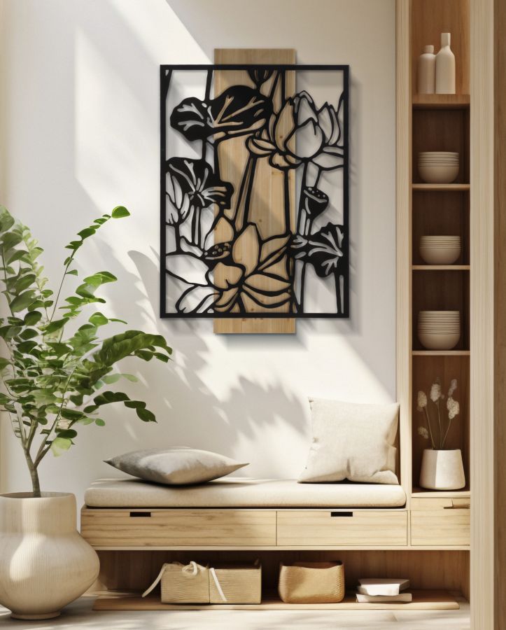 Wandpaneel Blumen Schwarz Braun – Wanddeko