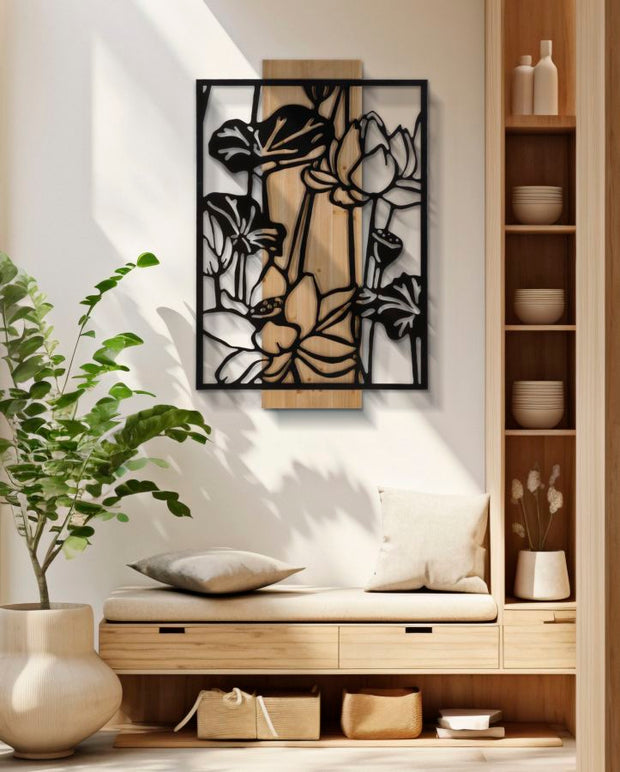 Wandpaneel Blumen Schwarz Braun – Wanddeko
