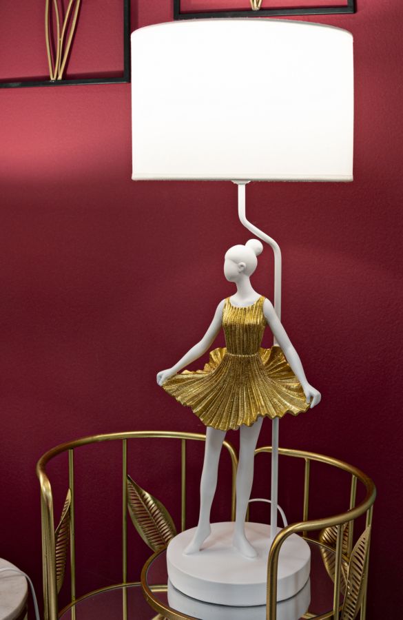 Tischlampe Tänzerin Gold Weiß 90,5 cm – Tischleuchte