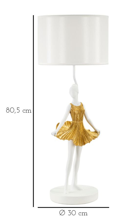 Tischlampe Tänzerin Gold Weiß 90,5 cm – Tischleuchte
