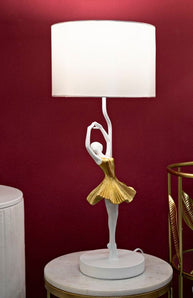 Tischlampe Tänzerin Gold Weiß 64 cm – Tischleuchte