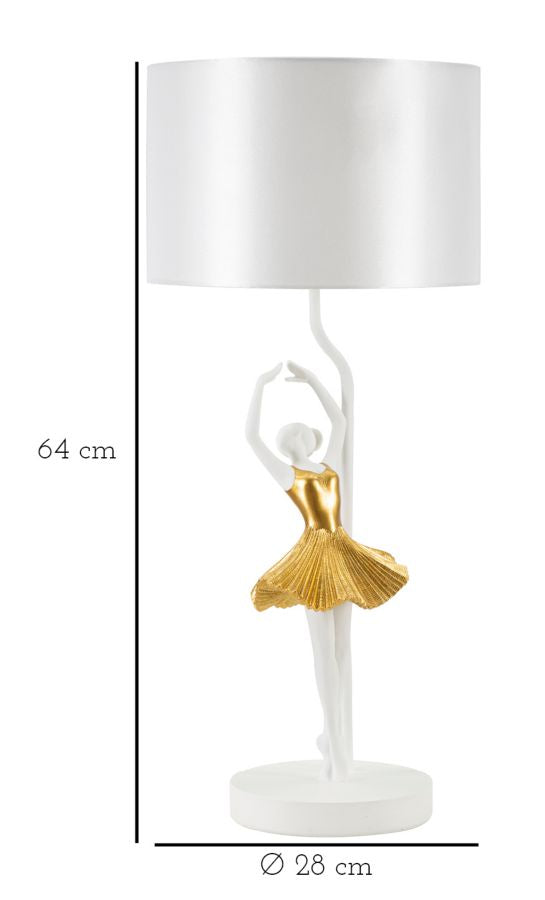 Tischlampe Tänzerin Gold Weiß 64 cm – Tischleuchte