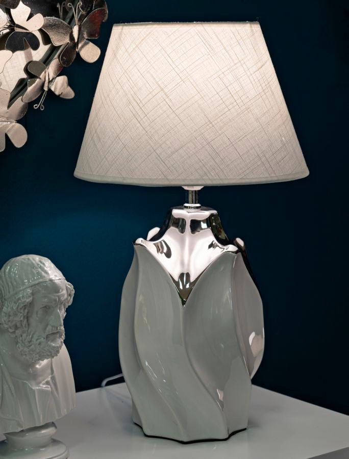 Tischlampe Shiney Weiß Silber 51 cm – Tischleuchte