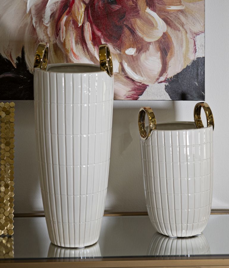 Blumenvase Shopping Weiß Gold 45 cm
