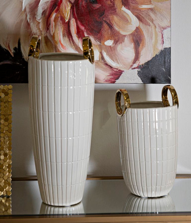 Blumenvase Shopping Weiß Gold 45 cm