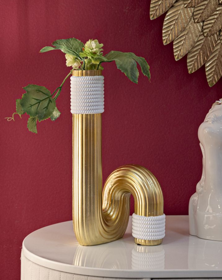 Blumenvase Bann Gold Weiß 30,5 cm – Dekovase