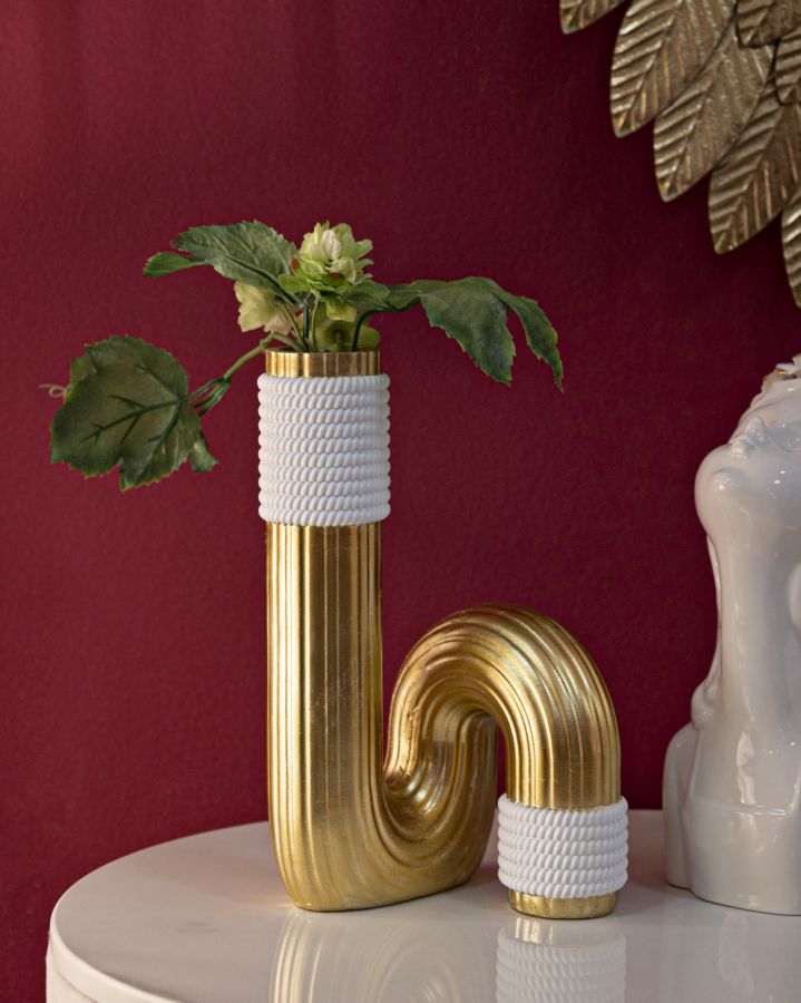 Blumenvase Bann Gold Weiß 25 cm – Dekovase