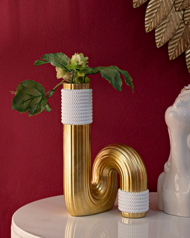 Blumenvase Bann Gold Weiß 25 cm – Dekovase