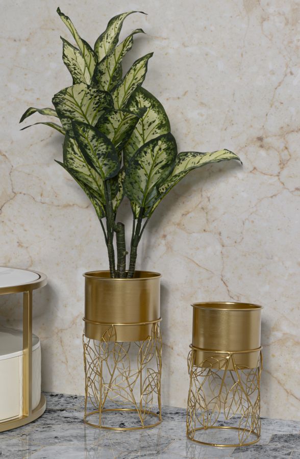 Blumenständer Blätter Gold 43 cm – Pflanzenständer