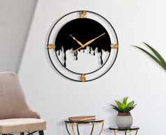 Wanduhr Spritzer Schwarz Gold 66 cm – Uhr Wohnzimmer