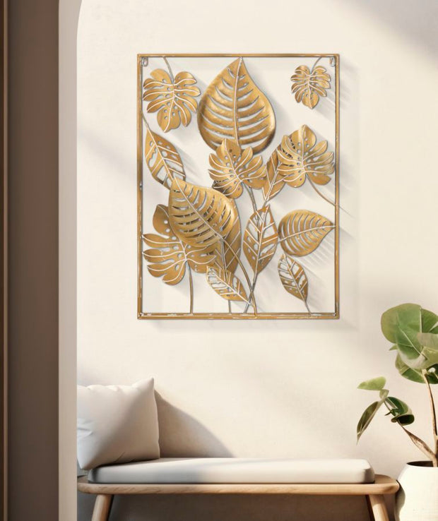 Wandpaneel Blätter Jungle Gold 60×80 cm – Wanddeko