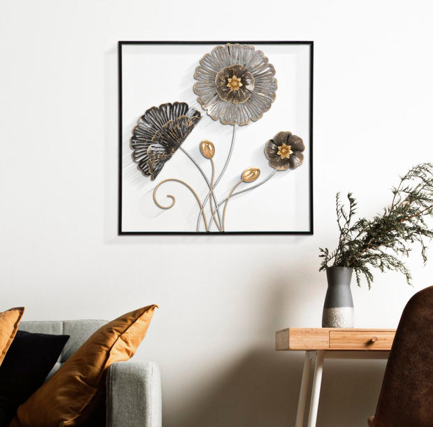 Wandpaneel Blumen Eckig Bunt 50×50 cm – Wanddeko