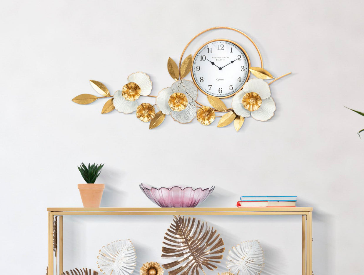 Wanduhr Blätter Gold 45,5 cm – Uhr Wohnzimmer