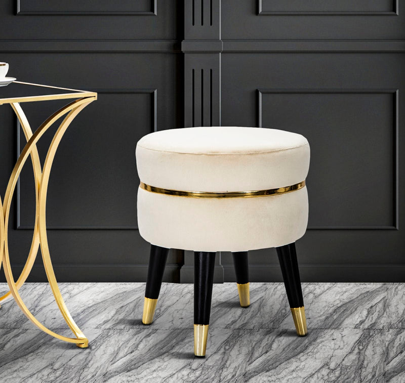 Hocker Paris Creme Gold Samt – Polsterhocker Deko