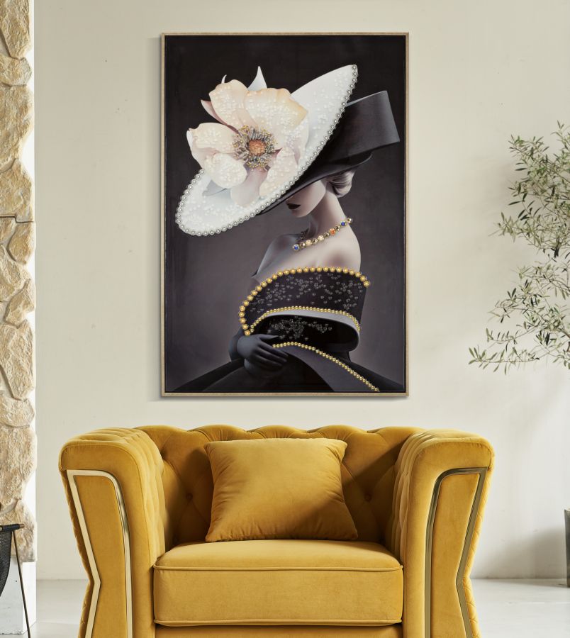 Wandbild Frau mit Hut 92 cm B – Leinwandbild Deko