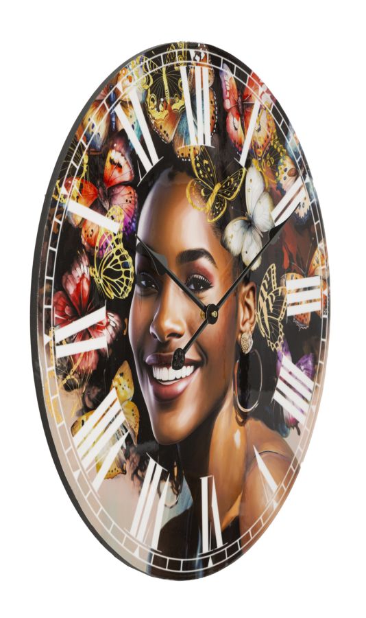 Wanduhr Kourt Frau mit Schmetterlingen Bunt – Wanduhr