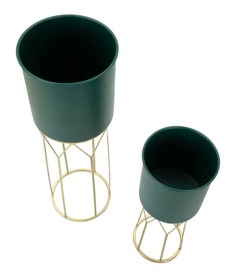 Blumenständer Geometrisch Grün Gold 70 cm – Pflanzenständer