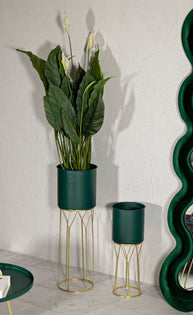 Blumenständer Geometrisch Grün Gold 70 cm – Pflanzenständer