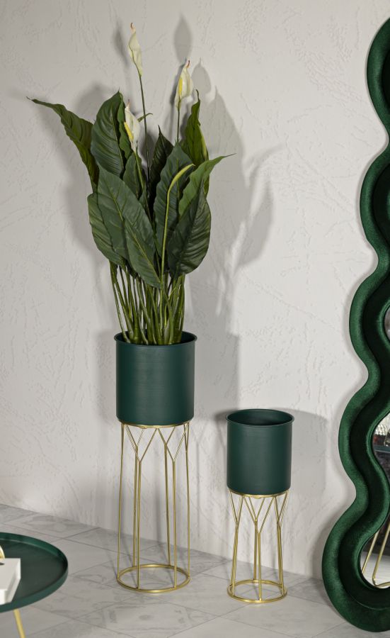 Blumenständer Geometrisch Grün Gold 70 cm – Pflanzenständer